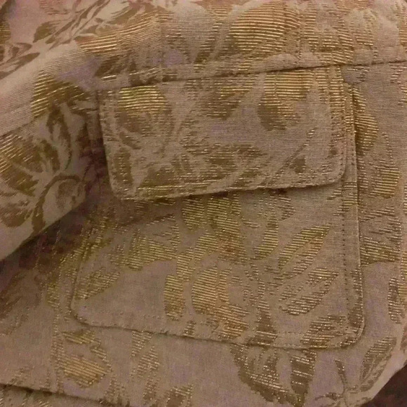 Anne Klein Holiday Blazer Tan with Metallic Gold Embroidery Floral Jacket Size 8 - Picture 9 of 10
